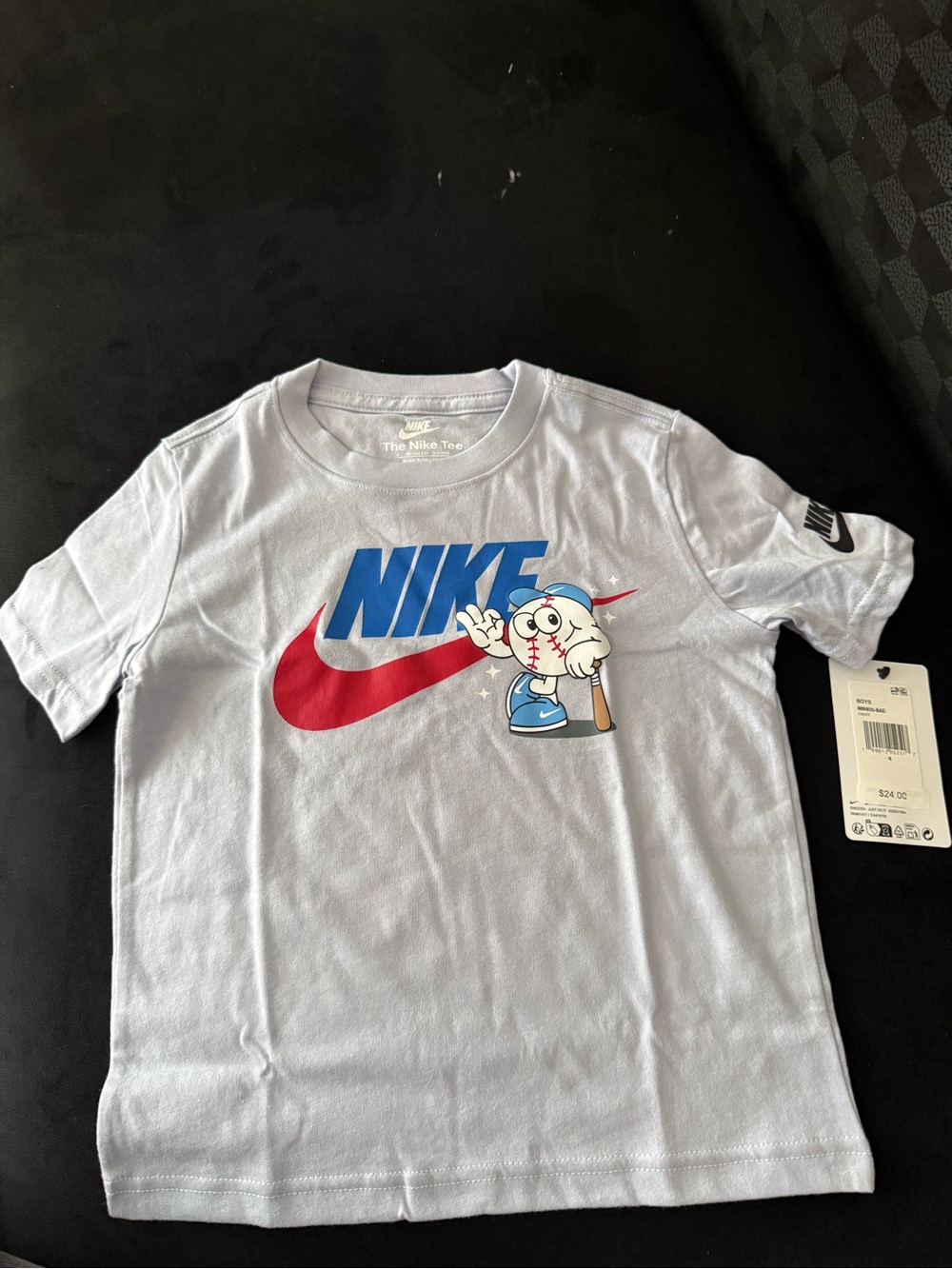 Nike Light Gray Kids Graphic Baseball Tee with Blue and Red Logo
